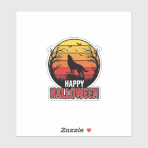 Vintage heulender Wolf Frohes Halloween-Vektordesi Aufkleber