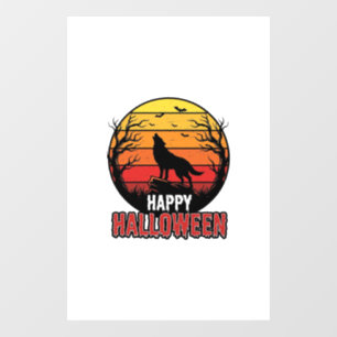 Vintage heulender Wolf Frohes Halloween-Vektordesi Fensteraufkleber