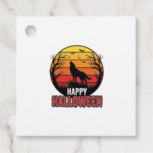 Vintage heulender Wolf Frohes Halloween-Vektordesi Geschenkanhänger