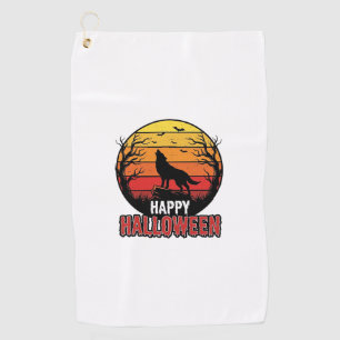 Vintage Heulender Wolf Frohes Halloween-Vektordesi Golfhandtuch