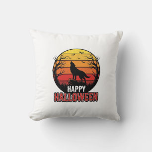 Vintage heulender Wolf Frohes Halloween-Vektordesi Kissen