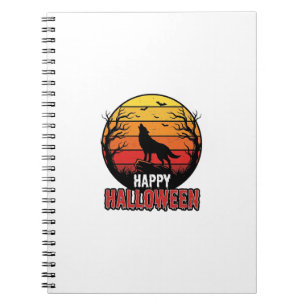 Vintage heulender Wolf Frohes Halloween-Vektordesi Notizblock