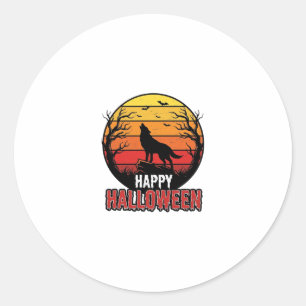 Vintage heulender Wolf Frohes Halloween-Vektordesi Runder Aufkleber