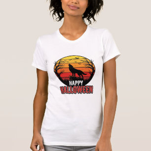 Vintage heulender Wolf Frohes Halloween-Vektordesi T-Shirt