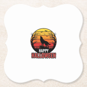 Vintage heulender Wolf Frohes Halloween-Vektordesi Untersetzer