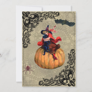 Vintage Hexe auf Pumpkin Collage Einladung