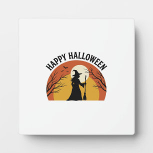 Vintage-Hexe Frohe Halloween-Shirt Design_1 Fotoplatte