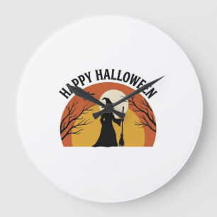 Vintage-Hexe-Frohes Halloween-Shirt-Design_1 Große Wanduhr