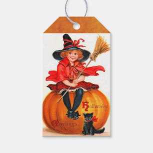 Vintage Hexe-Geschenk-Umbauten Halloweens kleine Geschenkanhänger