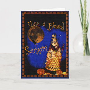 Vintage Hexe glückliche Samhain Halloween Karte