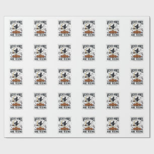 Vintage Hexe Halloween Besenstiel Kürbis Mond Kuns Geschenkpapier