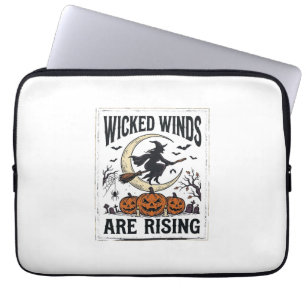 Vintage Hexe Halloween Besenstiel Kürbis Mond Kuns Laptopschutzhülle