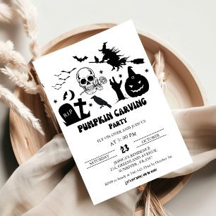 Vintage-Hexe Halloween-Kürbis-Schnitzparty Einladung
