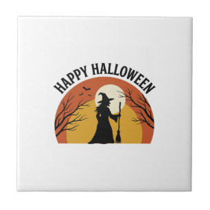 Vintage Hexe Happy Halloween T-Shirt Design_1 Fliese