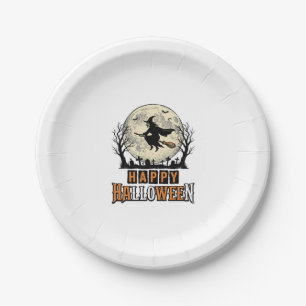 Vintage-Hexe Happy Halloween Vektordesign_1 Pappteller