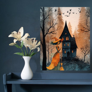 Vintage Hexe im Wald Elegantes Halloween Poster
