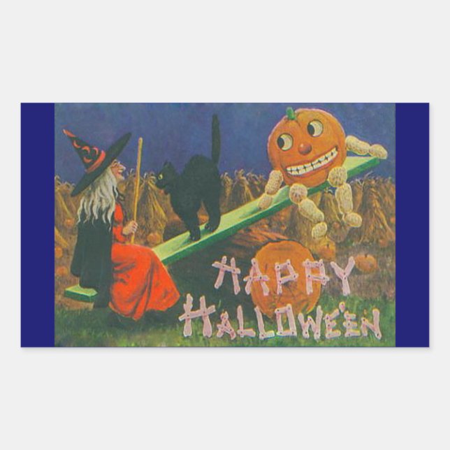 Vintage Hexe & Jack o' Lanterns Play Time Sticker (Vorderseite)