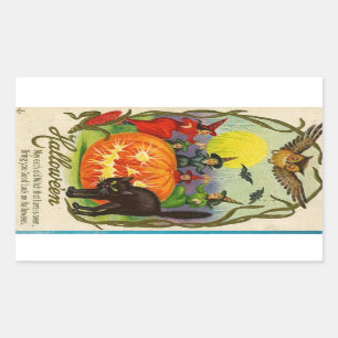 Vintage Hexe-Katze Halloween-Aufkleber-  Rechteckiger Aufkleber