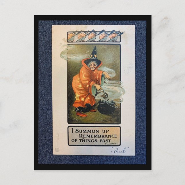 Vintage Hexe mit Kessel - Zitat von Shakespeare Postkarte (Vorderseite)