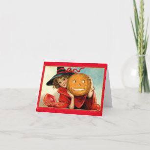 Vintage Hexe mit KürbisHalloween-Grußkarte Karte