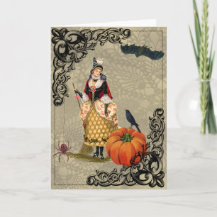 Vintage Hexe mit Pumpkin Collage Grußkarte Karte
