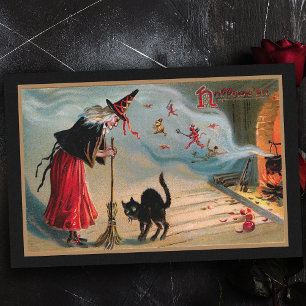 Vintage Hexe mit schwarzer Katze und Teufel Seidenpapier