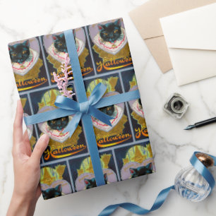 Vintage Hexe-Partyverpackung schwarzer Katze Geschenkpapier