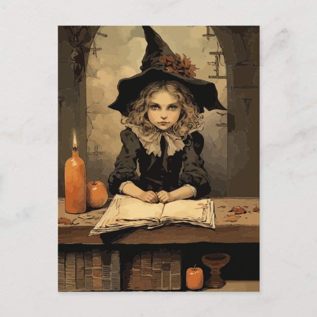 Vintage Hexe Postkarte (Vorderseite)