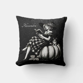 Vintage Hexe Schwarz und Weiß lesen Kissen