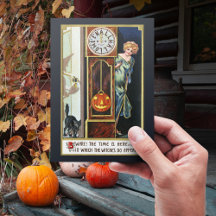 Vintage Hexe schwarze Katze Kürbis Halloween