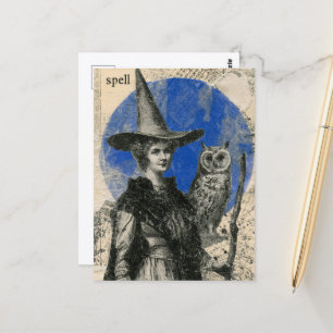Vintage-Hexe und Eulen-Zauber-Collage Postkarte