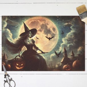 Vintage Hexe und MondHalloween-Dekoupage Seidenpapier