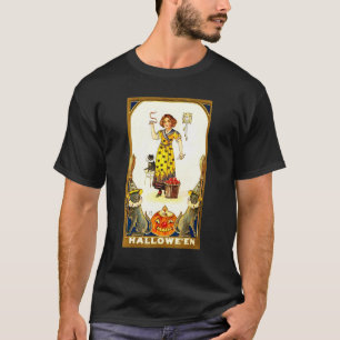 Vintage Hexe Wicca Katzen Zauber Halloween T-Shirt