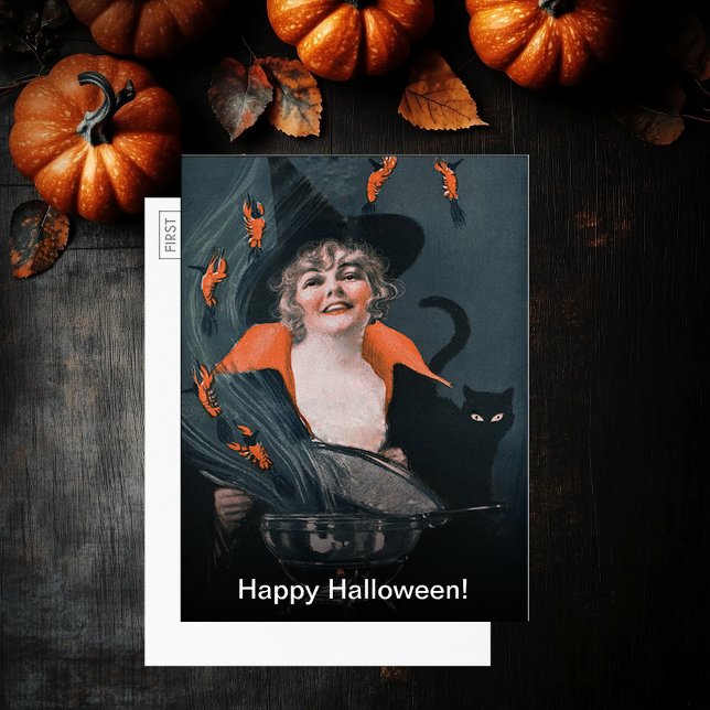 Vintage Hexen bräw. gebärende Harnsteine Kat große Einladung (Vintage Witches Brew Lobsters Cat Large Postcard)