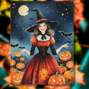 Vintage-Hexen-Halloween aus den 1940er Jahren süß Postkarte