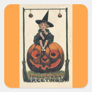 Vintage-Hexen-Halloween-Designs Quadratischer Aufkleber