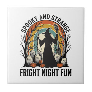 Vintage Hexen Halloween Friedhof Silhouette Kunst_ Fliese