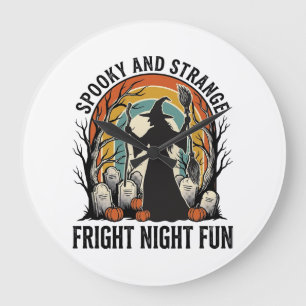 Vintage Hexen Halloween Friedhof Silhouette Kunst_ Große Wanduhr
