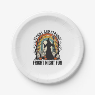 Vintage-Hexen-Halloween-Friedhof-Silhouette-Kunst_ Pappteller