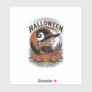 Vintage-Hexen-Halloween-Kürbis-Mond-Gravur-Kunst Aufkleber