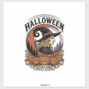 Vintage-Hexen-Halloween-Kürbis-Mond-Gravur-Kunst Aufkleber