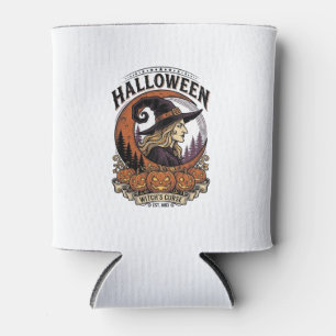 Vintage-Hexen-Halloween-Kürbis-Mond-Gravur-Kunst Dosenkühler