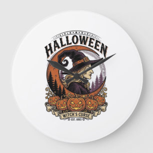 Vintage-Hexen-Halloween-Kürbis-Mond-Gravur-Kunst Große Wanduhr
