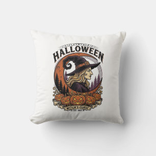 Vintage-Hexen-Halloween-Kürbis-Mond-Gravur-Kunst Kissen