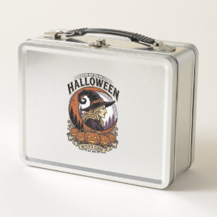 Vintage-Hexen-Halloween-Kürbis-Mond-Gravur-Kunst Metall Brotdose