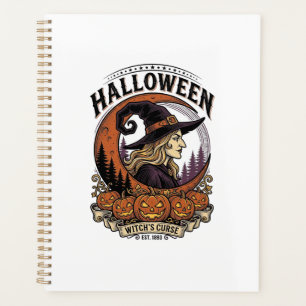 Vintage-Hexen-Halloween-Kürbis-Mond-Gravur-Kunst Planer