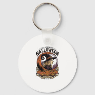 Vintage-Hexen-Halloween-Kürbis-Mond-Gravur-Kunst Schlüsselanhänger
