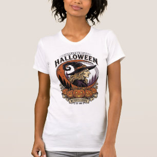 Vintage-Hexen-Halloween-Kürbis-Mond-Gravur-Kunst T-Shirt