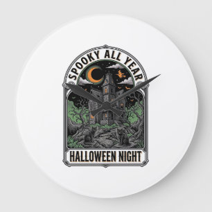 Vintage Hexen Halloween Spukhaus Shirt_1 Große Wanduhr
