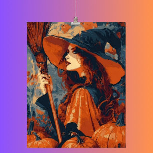 Vintage-Hexen-Kürbis-elegante Halloween-Wandkunst Poster